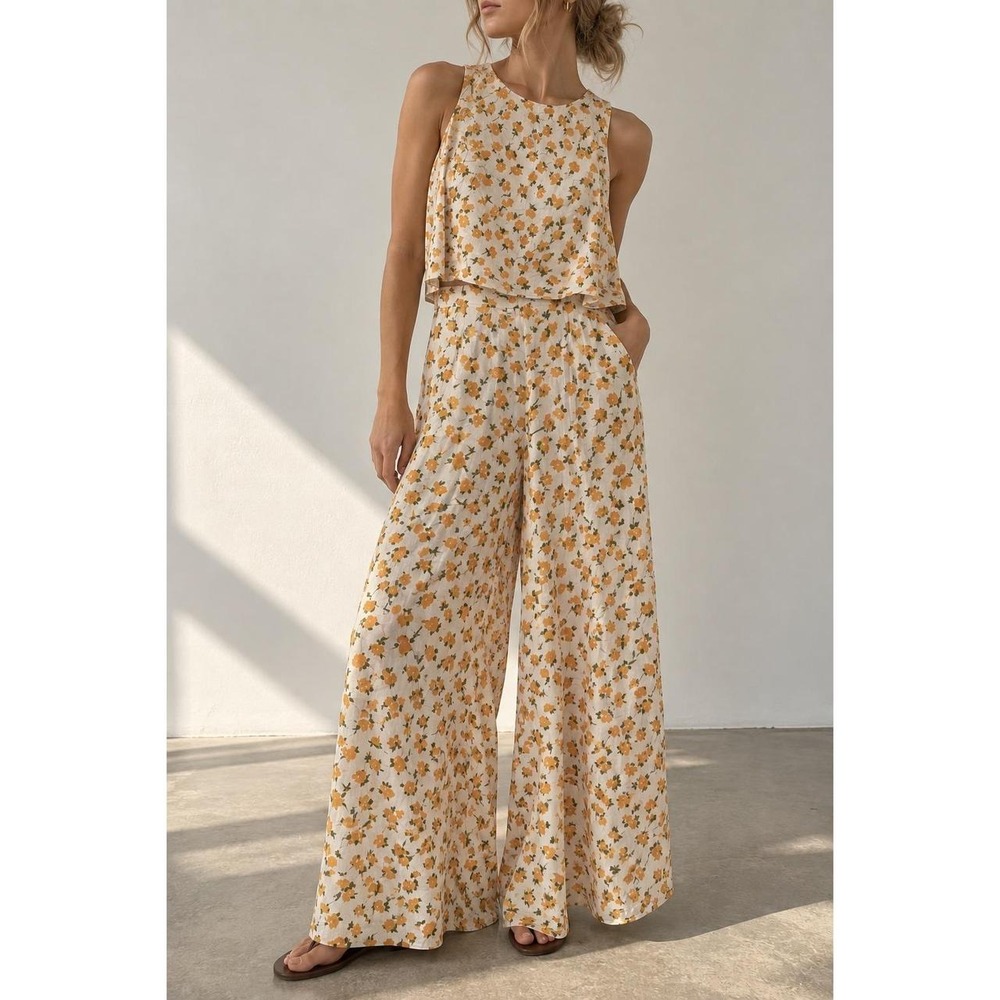 MVN The Label Riley Floral Jumpsuit 70s Boho Cottagecore Wide Leg NWT Size 4